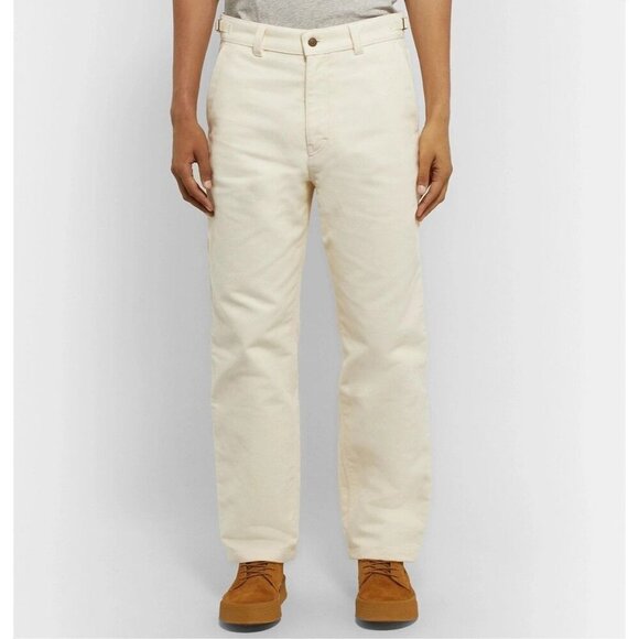 AMI Wide-Leg Brushed-Cotton Trousers Size L Mens Cream Moleskin $330